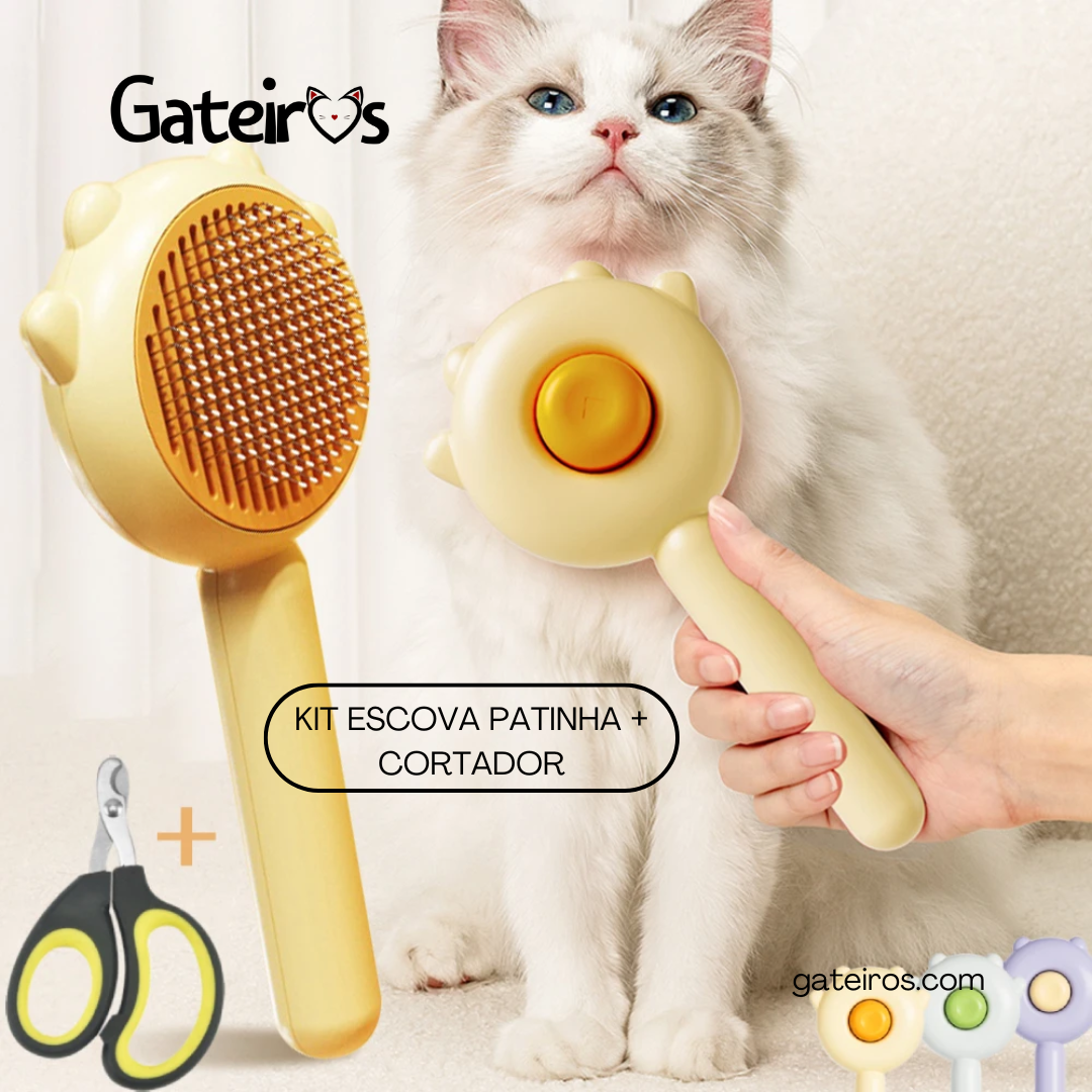 Kit Escova Patinha + Cortador - Gateiros